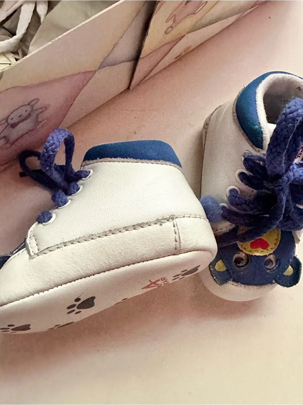 Vtg 90’s LA Gear Cradle Critters Size 1 Baby Shoes Soft Leather Blue Bear Boy